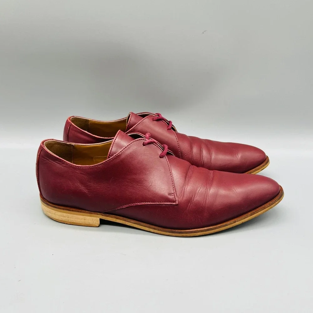 Everlane Shoes Womens 9.5 Red Leather Modern Oxford Lace Up Flats Almond Toe